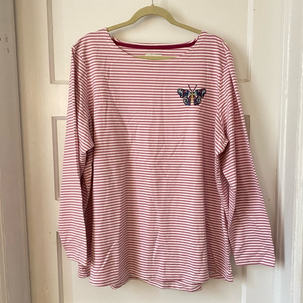 Joules Stripe Embroidered Long Sleeve Jersey Top Shirt Size 22 Harbour